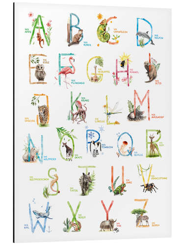 Aluminium print Colourful ABC with animals (German)