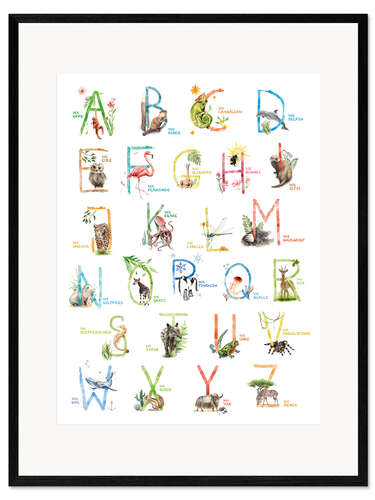 Ingelijste kunstdruk Colourful ABC with animals (German)