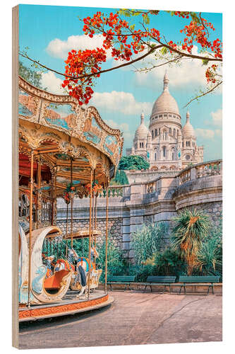 Wood print Carousel in Montmartre