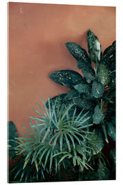 Acrylglasbild Tropisches Blattgrün auf erdigem Terracotta - Studio Nahili