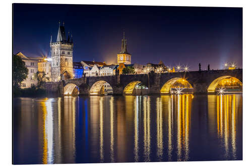 Aluminium print Charles Bridge in Prague at night