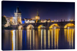 Leinwandbild Karlsbrücke in Prag bei Nacht