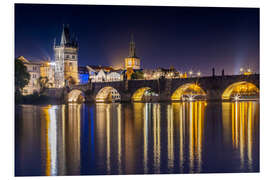 Foam board print Charles Bridge in Prague at night