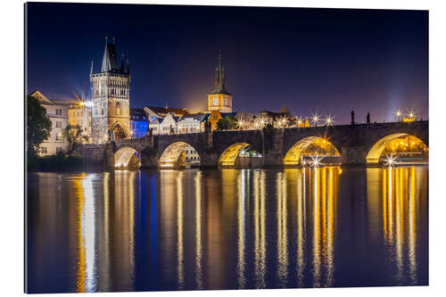 Tableau en plexi-alu Charles Bridge in Prague at night