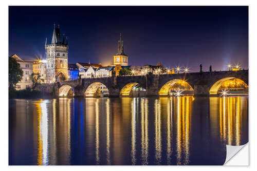 Sticker mural Charles Bridge in Prague at night