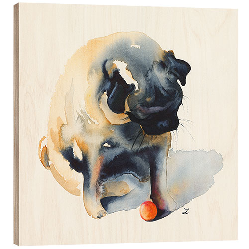 Tableau en bois Pug with a Ball