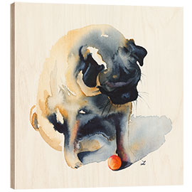 Tableau en bois Pug with a Ball