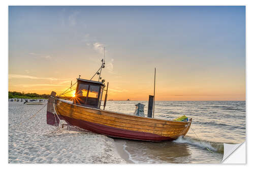 Wall sticker Fishing boat at sunset