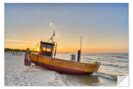 Sticker mural Fishing boat at sunset