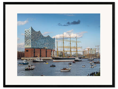 Gerahmter Kunstdruck Buntes Treiben um die Elbphilharmonie