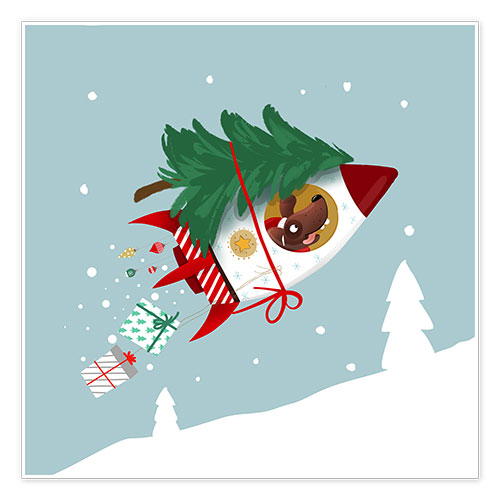 Poster Dog in the Christmas rocket