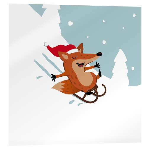 Acrylglas print Christmas-fox rides a sled