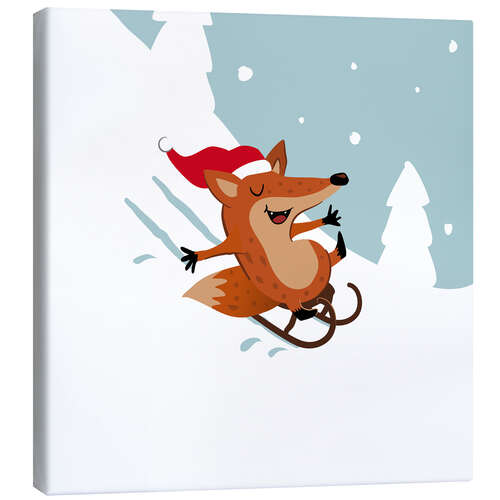 Obraz na płótnie Christmas-fox rides a sled