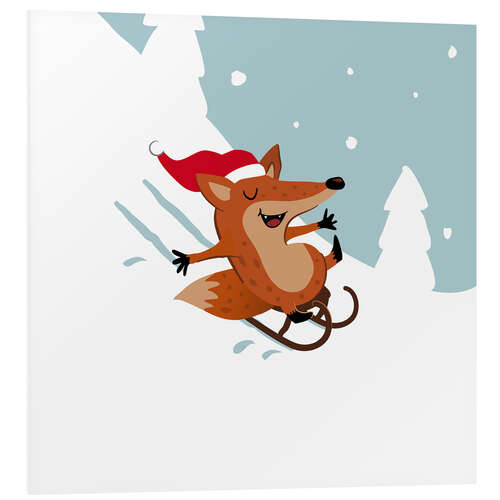 Foam board print Christmas-fox rides a sled