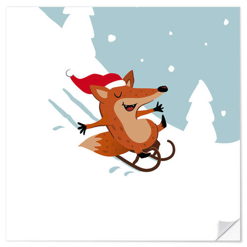 Wandsticker Weihnachtsfuchs fährt Schlitten