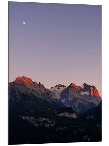 Aluminium print Engelhorn, Wellhorn and Wetterhorn at sunset