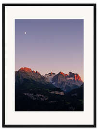 Gerahmter Kunstdruck Engelhorn, Wellhorn und Wetterhorn bei Sonnenuntergang