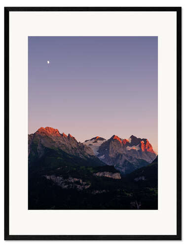 Gerahmter Kunstdruck Engelhorn, Wellhorn und Wetterhorn bei Sonnenuntergang