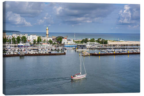 Lerretsbilde View of Warnemünde with sailing ship and lighthouse