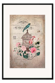 Gerahmter Kunstdruck Vintage Vogelkäfig