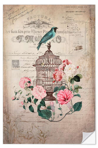 Selvklebende plakat Vintage birdcage