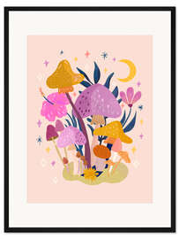 Gerahmter Kunstdruck Pilze, Blumen und Sterne