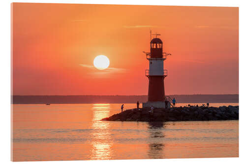 Acrylglasbild Leuchtturm bei Sonnenaufgang, Ostsee