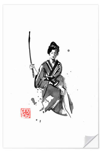 Muursticker Geisha with katana