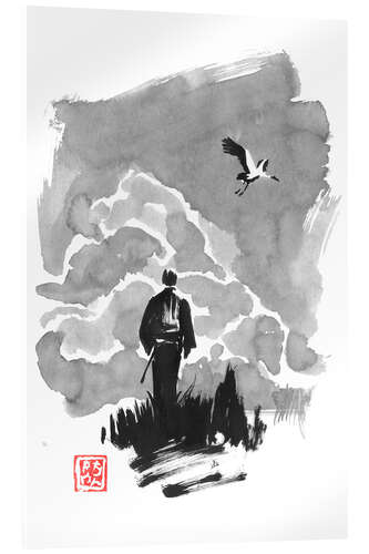 Acrylic print Samurai walks with a stork