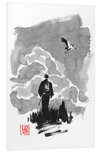 Foam board print Samurai walks with a stork