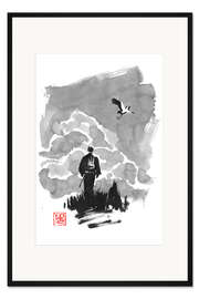 Gerahmter Kunstdruck Samurai wandert mit einem Storch