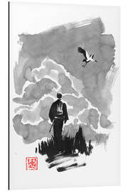 Magnettafel Samurai wandert mit einem Storch