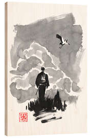 Wood print Samurai walks with a stork