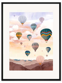 Gerahmter Kunstdruck Heißluftballons am Himmel