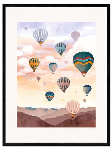 Ingelijste kunstdruk Hot air balloons in the sky
