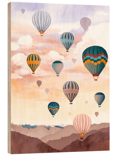 Wood print Hot air balloons in the sky