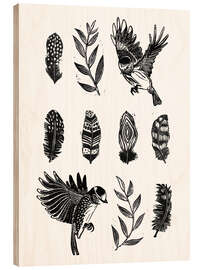 Wood print Feathers and Birds