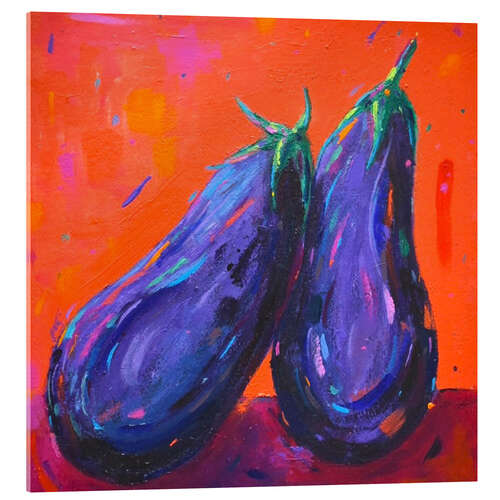 Akrylbillede Two Eggplants on Orange