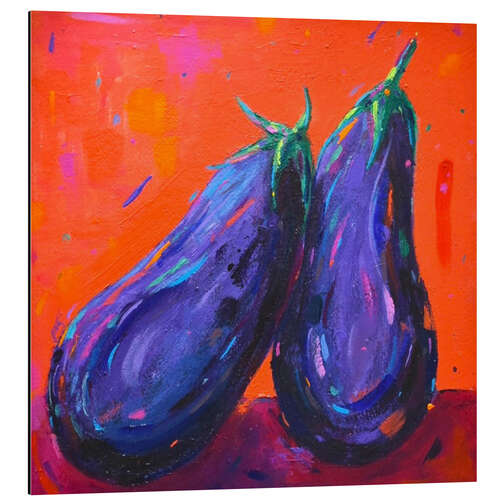 Aluminiumtavla Two Eggplants on Orange