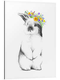 Aluminium print Rabbit with flower wreath