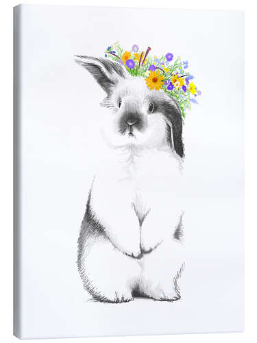 Lærredsbillede Rabbit with flower wreath