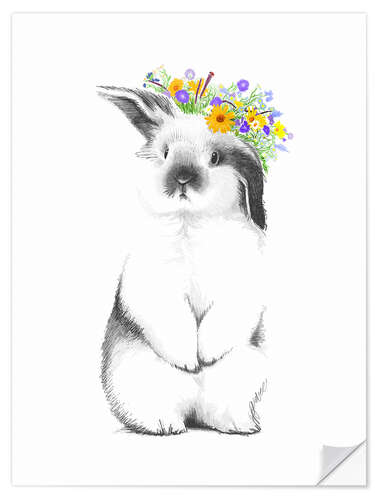 Sticker mural Rabbit with flower wreath