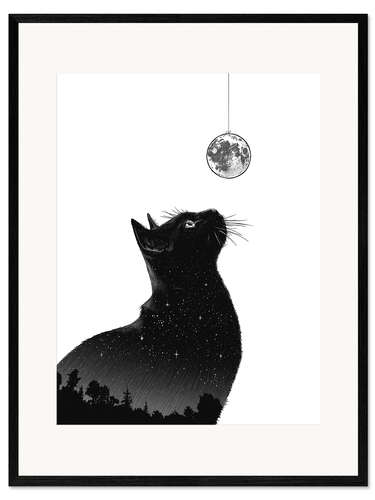 Framed art print Night Cat with a Moon