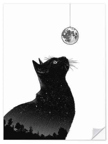 Selvklebende plakat Night Cat with a Moon