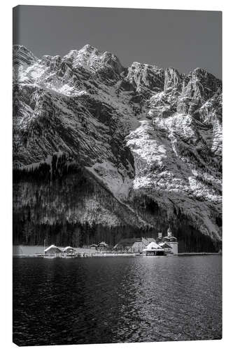 Lienzo Königssee con St. Batholomä, b/n