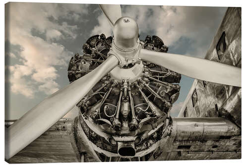 Lienzo Motor de hélice de avión de época, detalle