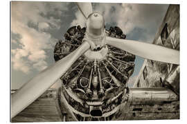 Tableau en plexi-alu Vintage airplane propeller engine, detail