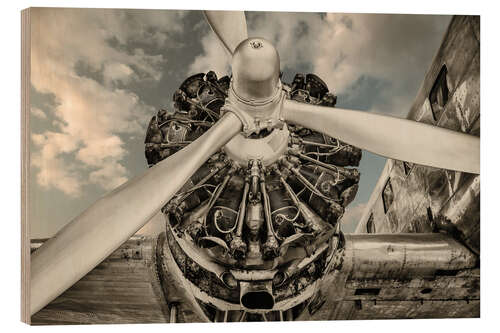 Trätavla Vintage airplane propeller engine, detail