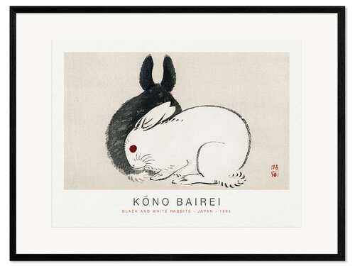 Impression artistique encadrée Black and White Rabbits, Kono Bairei, 1895