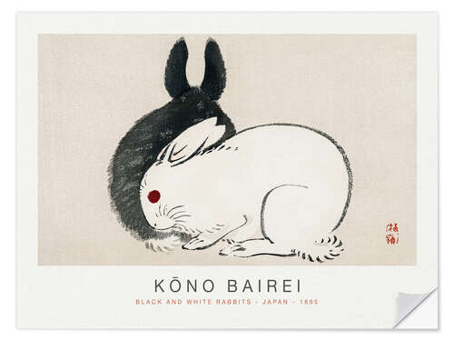 Selvklebende plakat Black and White Rabbits, Kono Bairei, 1895